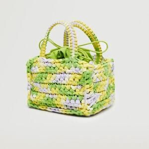 Mango Mini Braided Handmade Green Yellow Handbag Purse NWTs